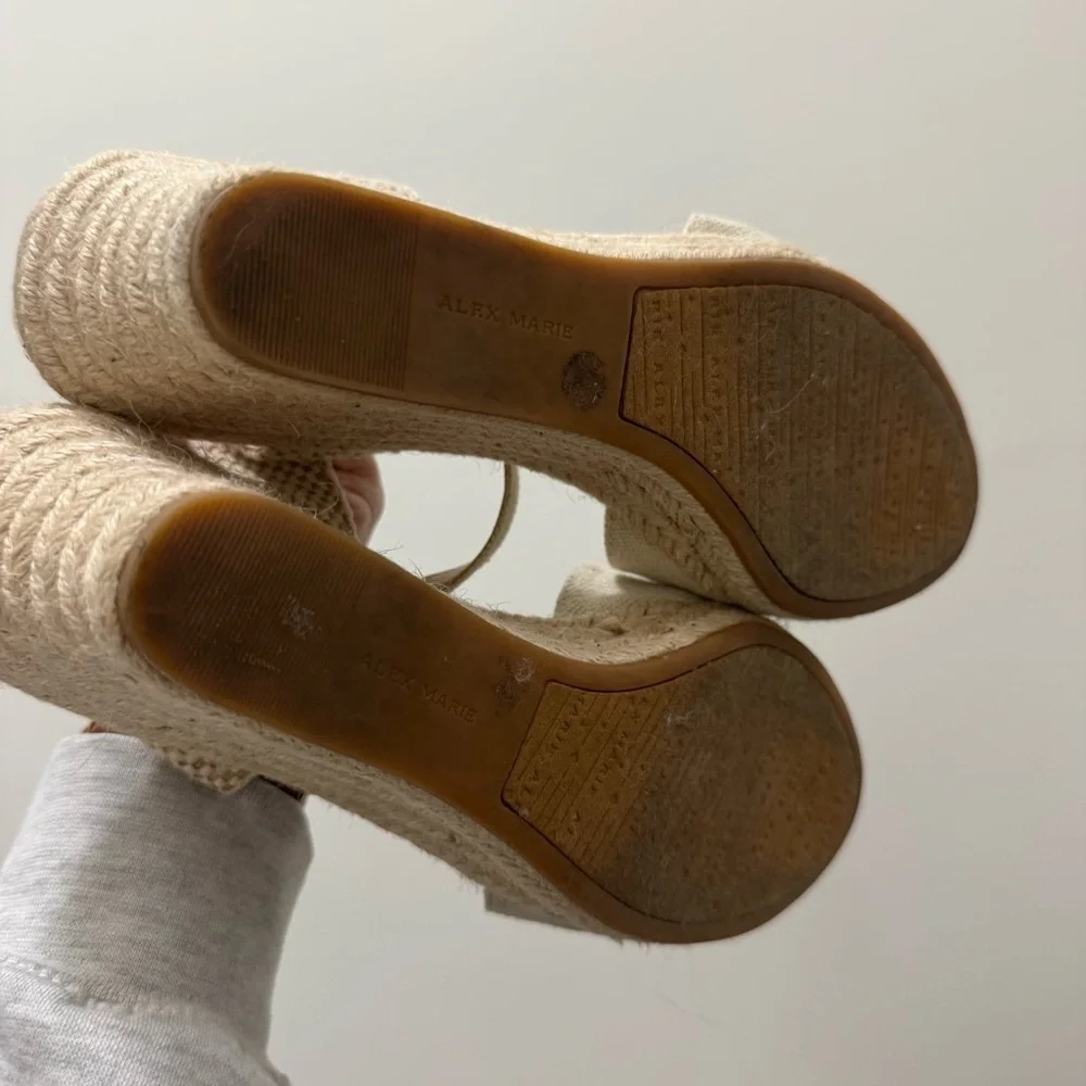 Alex Marie Cream & Beige Fabric Espadrille Wedge Heel 10